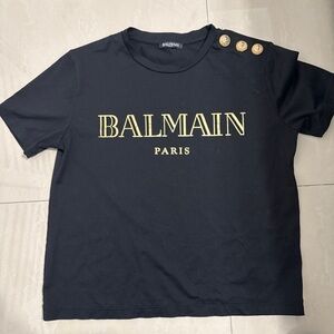 Balmain Black T-Shirt with Gold Accents
